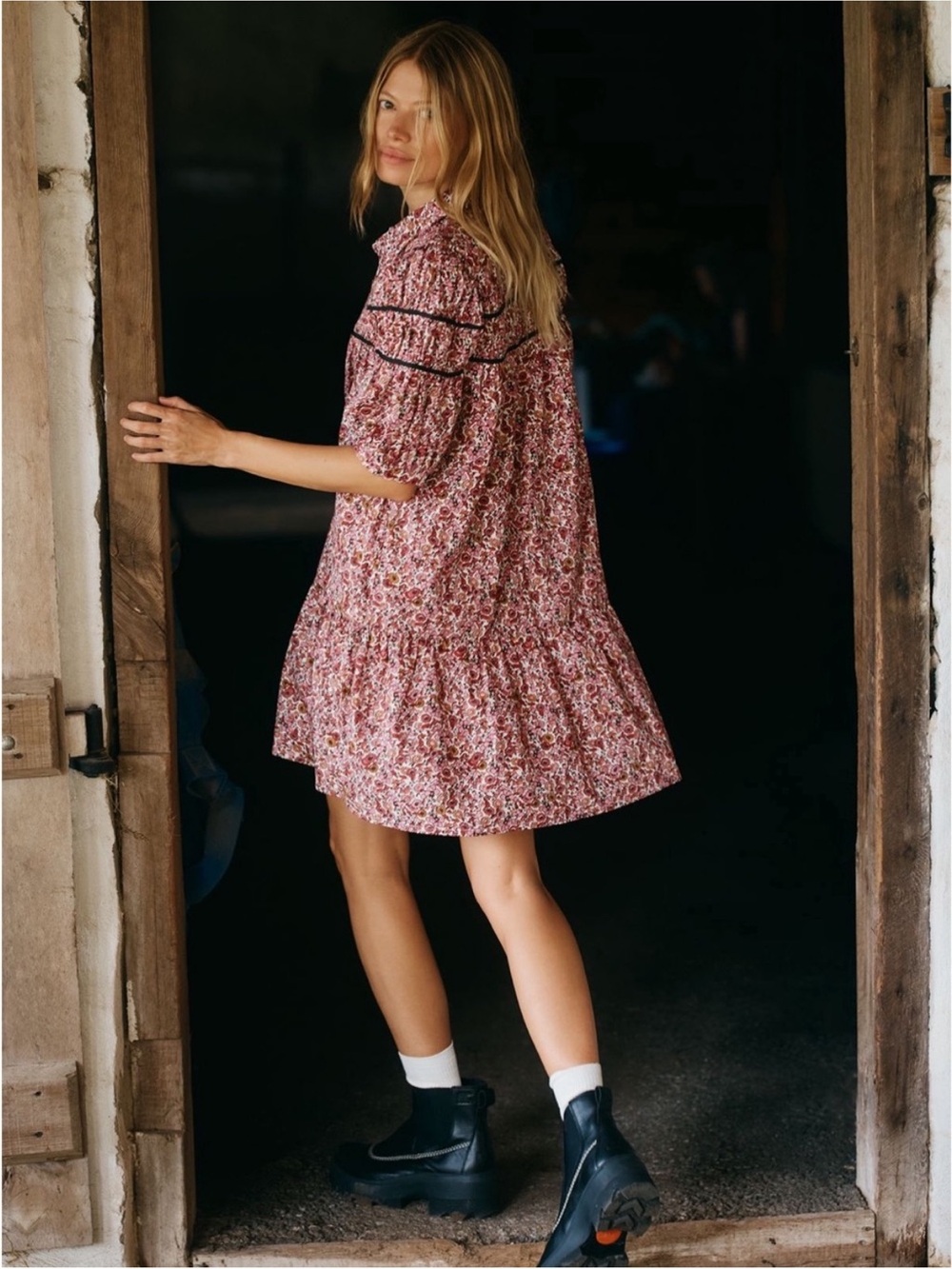 Anthropologie Maeve The Leandra Shirred Yoke Mini Dress in Pink Floral